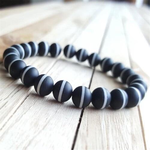 8mm White Line Agate Beads Handmade Mala Bracelet Spiritua Mala Retro Japa Yoga Meditation
