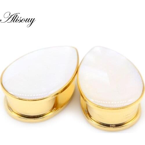 Alisouy 2pcs new arrival fashion ear plug tunnel body jewelry piercing ear gauges expander Water Drop style whit Shell