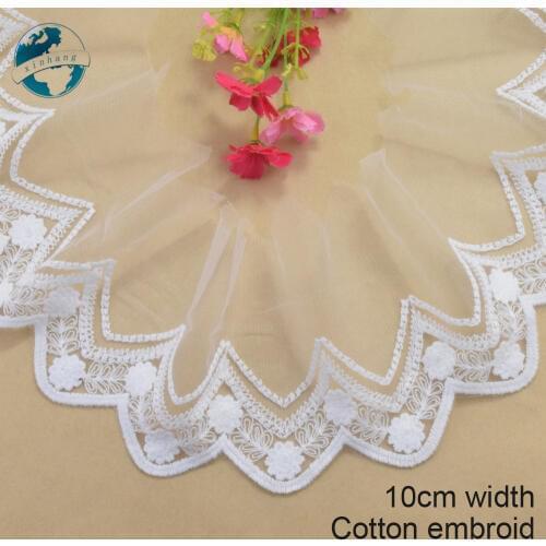 10cm width white cotton embroided lace ribbon guipure trim DIY wedding Accessories dolls lace african french lace applique#2978
