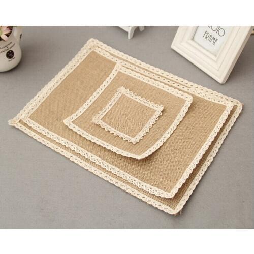 Free shipping Natural jute and lace table mat simple solid color insulation pad home daily cup coasters placemat coasters