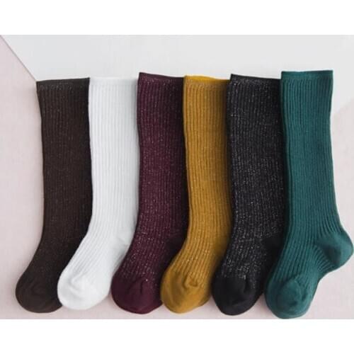 Spring Summer Baby Girls Cotton Knee High Socks Solid Candy Color Kids Toddler Double Needle Short Socks For Children