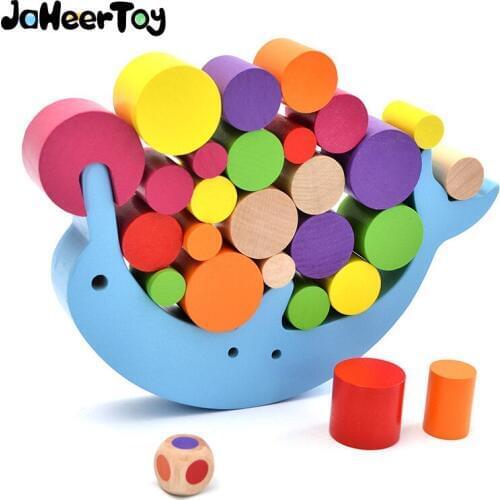 JaheerToy Geometric Assembling Blocks Baby Wooden Toys for Children Montessori Educational Toy Dolphin Balance Block for Kids