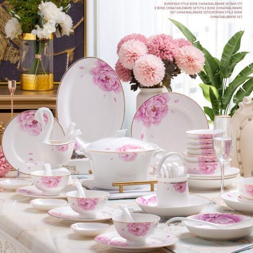 60 Heads ceramic tableware Dish Rice Bowl Salad Noodles Bowl Plate Dinnerware Sets Kitchen Soup Pot AshtrayTableware