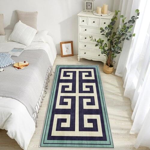 Room Carpet Blue Green Geometric Chinese Style Pattern Living Room Rugs For Bedroom Bedside Mat Kitchen Room Decoration Washable