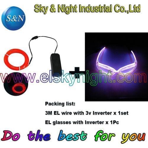 Red Color-3M Flexible Neon Light EL Wire Rope Tube with Controller +El glasses with Free Shipping