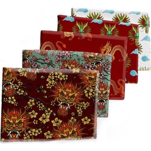 Cartoon Dragon Pattern Printed Bullet Textured Liverpool Patchwork Tissue Kids home textile 50*145cm