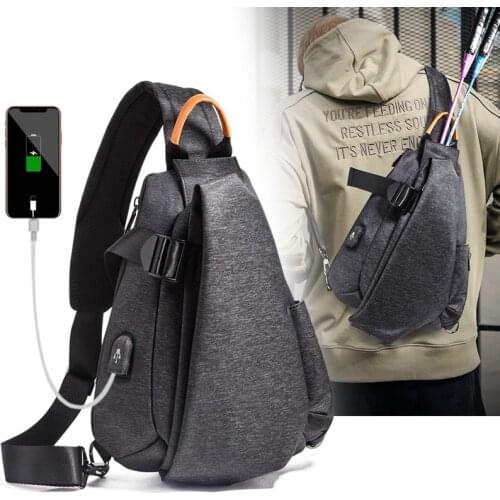 Mens Waterproof and Wear Resistant Casual One-shoulder Cross-body Bag USB One-shoulder Multi-functional Chest Bag