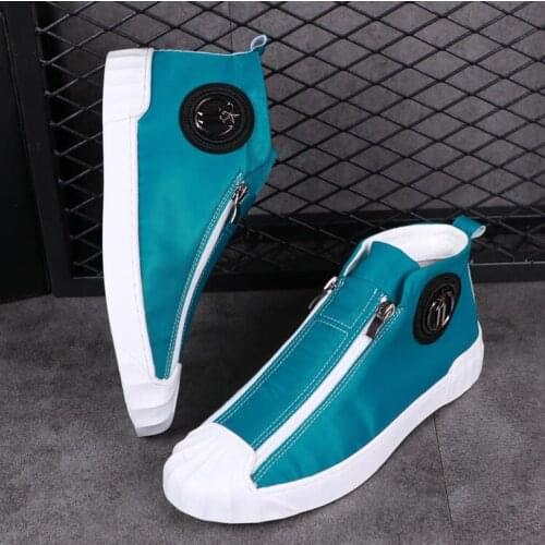 Soft leather mens casual shoes part of the gift high top metal buckle slipper brand designer Zapatos Hombre luxury safty zipper