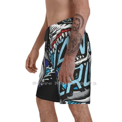 Ocean Shark Sticker MenS Sports Beach Swimming Shorts California Skateboard Beach Cali Cruz Santa America Cool Surf Usa