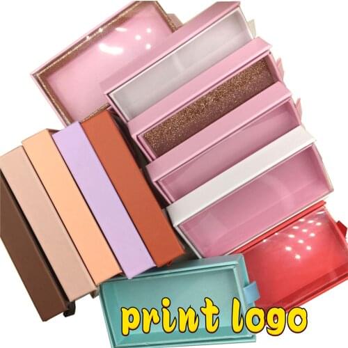 Wholesale colorful print logo Square Drawer Case Empty box Mink False Eyelash Packaging Logo Glitter Paper magnetic Box makeup