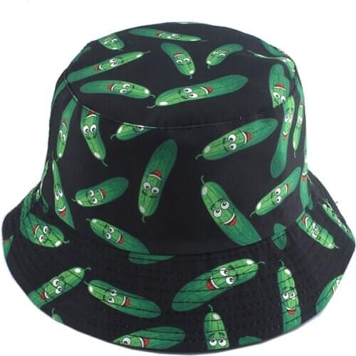 2021 Vegetables Cucumber Chili Tomato Print Fisherman Hat Panama Summer Sun Hats For Men Women Outdoor Reversible Bucket Hat
