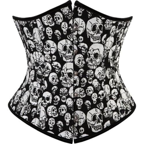 Brocade Skull Underbust Corset Top Bustier Steel Boned Waist Trainer Slimming Body Shaper Women Plus Size Burlesque Corselet