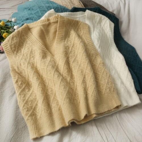 Pearl Diary Women Sweater Knitting Vest V Neck Female Spring Autumn Sleeveless Check Pattern Warm Vests Solid Color Outerwear