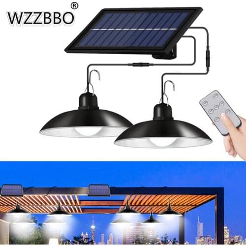 Split Solar Pendant Light Outdoor Chandelier Hanging 3m IR Remote Yard Garden Solar Shed Lights Waterproof Retro Lampshade Bulb