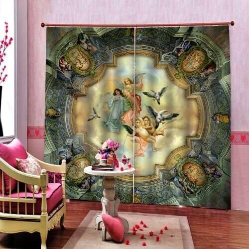 3D Luxury Customized Palace Style Curtain European classical angel For Living room Bedroom Blackout Window Drapes Sets