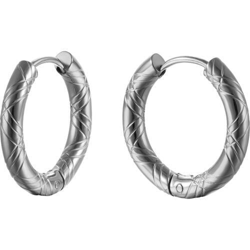 BONISKISS New Trendy Stainless Steel Black Grooved Circle Huggie Hoop Earrring For Women And Men Beauty Gift Aros Mujer Oreja