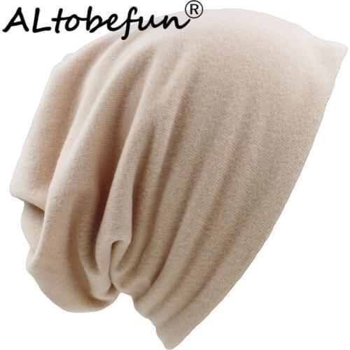 ALTOBEFUN Girl Scarf Solid Design Thin Ladies Fashion Feminino Skullies Beanies Autumn Winter Dual-use Hats For Women BHT078