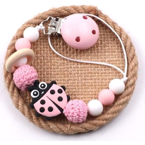 New personality silicone ladybug pacifier clip color pacifier chain baby teething comfort chew toy fake clip