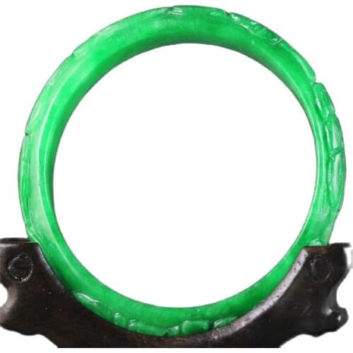 Old China Green Jadeite Bangle Intaglio Flower Design Bracelet