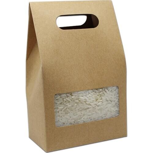 10.5*15+6cm Kraft Paper Tote Bag Gift Packing Box With Handle Clear Square Window Wedding Candy Snack Food Storage Packaging Box