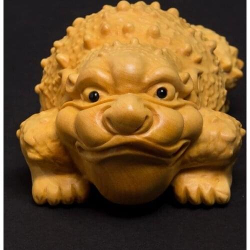 Three Feet Golden Toad Animal Sculpture Open Business Boxwood Carving Home Decors Fortune Office Small Decoration Carving