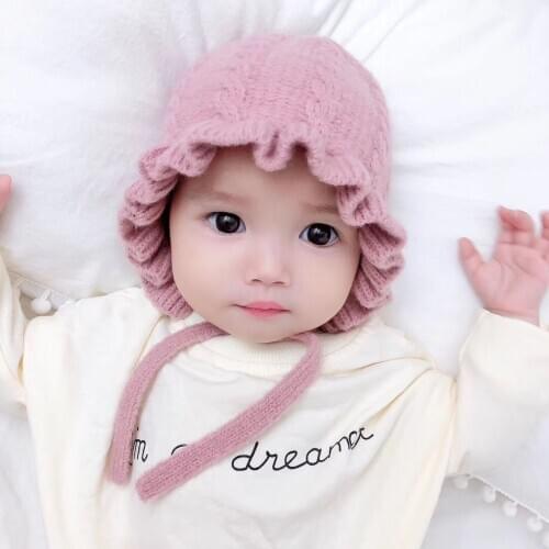 New Princess Baby Girls Knit Winter Warm Hat Bonnet Infant Hats Kids Cap Fashion Baby Cap For 3-16M Crochet Casual