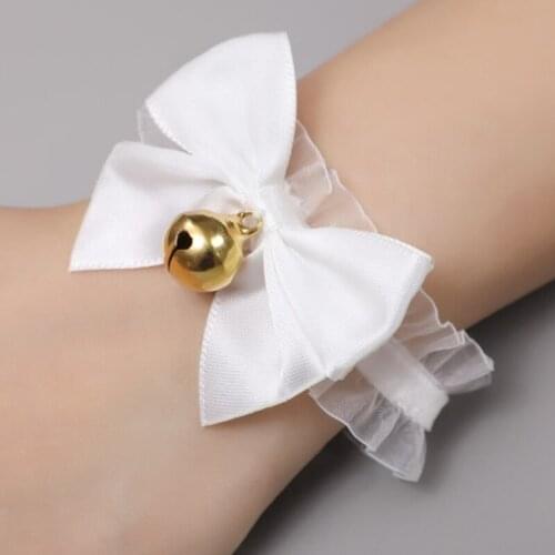 40GC Japanese Lolita Lace Choker Necklace with Bracelet Wristband Set Ruffled Lace Bow Bell Collar Gothic Cosplay Jewelry