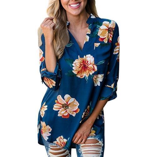 2019 Spring Summer Shirt Women Tops Fashion Casual Street Print Long Sleeve V Neck Large Size Bottoming Women T-Shirt ZW205