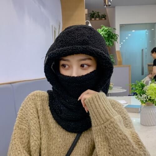 Lamb fluffy hat women autumn and winter Korean style warm ear protection knitted hat thickened antifreeze cycling hat