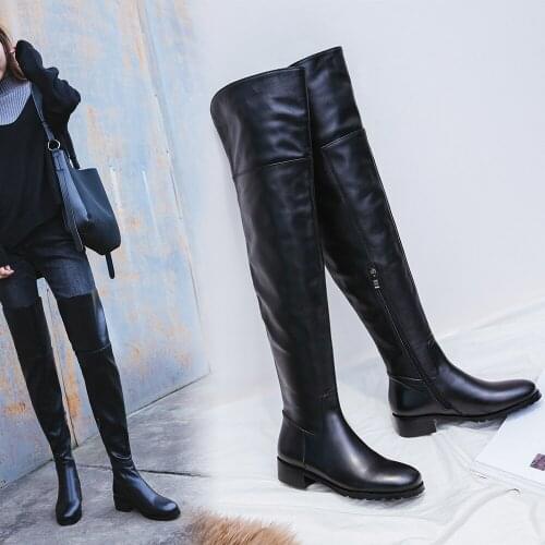 Female 2021 New Handsome Knight Boots Autumn and Winter Over The Knee Thigh-High Boots Thick Heel Boots