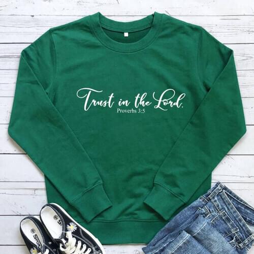 Trust In The Lord 100%Cotton Printed Womens Sweatshirts Faith Top Women Christian Casual O-Neck Pullovers Long Sleeve Tops
