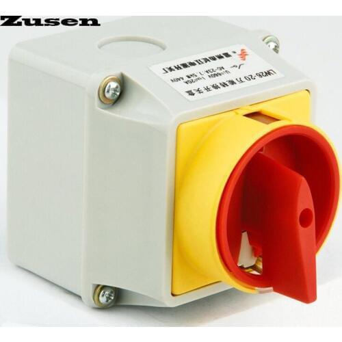 Zusen Cam Switch LW26-40/04-2 40A with IP65 box Universal Switch lock rotary 4 Poles switch