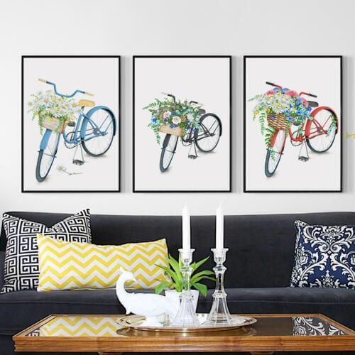 07G Watercolor Flower Basket Bike A4 A3 A2 Canvas Art Painting Print Poster Picture Wall flower shop Living Room Home Decoration