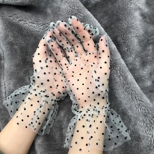 1 Pair Transparent Gloves Short Tulle Mesh Dot Design Lace Gloves for Weeding