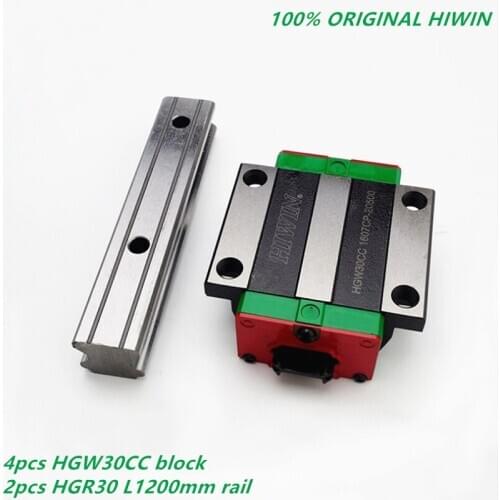 4pcs Original HIWIN HGW30CC linear flanged carriage blocks for 2pcs Linear HGR30 guide Length 1200mm rails
