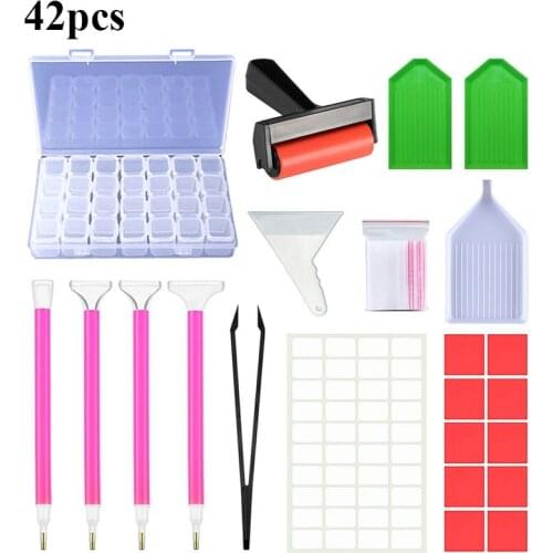 42PCs 5D Diamond Painting Tools Set Roller Pen Clay Tray Sticker Storage Box Kits for DIY Diamond Embroidery Accessories New