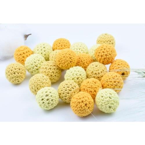 50 PCS Round 16MM Yellow Wooden Teether Crochet Beads Chewable Nursing Necklace Teething Beads Baby Teether Knitting Beads C