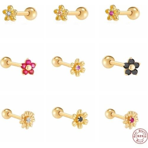 Aide 925 Sterling Silver Sweet Daisy Chrysanthemum Stud Earrings for Women Colorful Zircon Flower Leaf Ear Stud Party Jewel 1PC