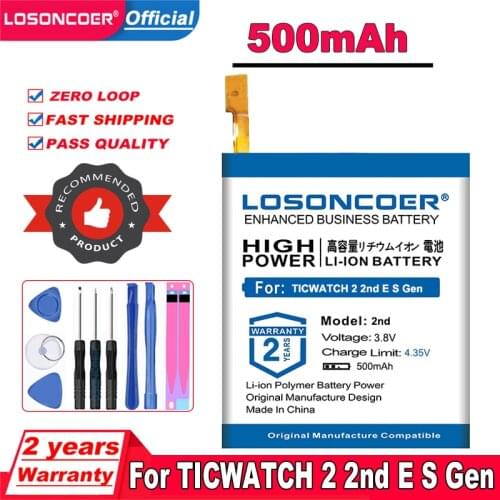 LOSONCOER 500mAh SP372728SE Battery For TICWATCH 2 2nd Gen for TICWATCH E for TICWATCH S WE11056 Battery
