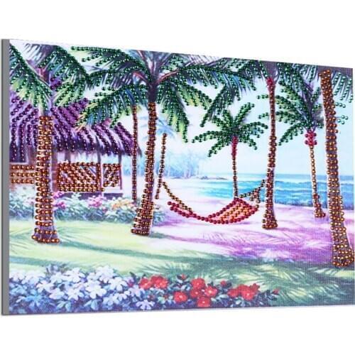 DIY 5D diamond embroidery circle diamond special shape cartoon painting Palm beach rhinestone crystal painting home decoration