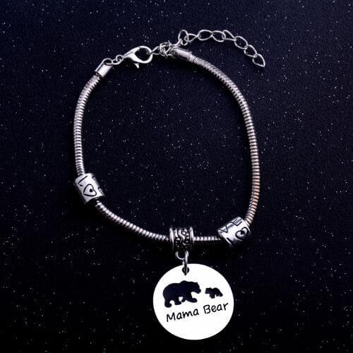 Bespmosp 12PC/Lot New Arrival Bracelets Bangles Mama Bear Pendant Women Family Antique Heart Love Beads Charm Chain Jewelry Gift