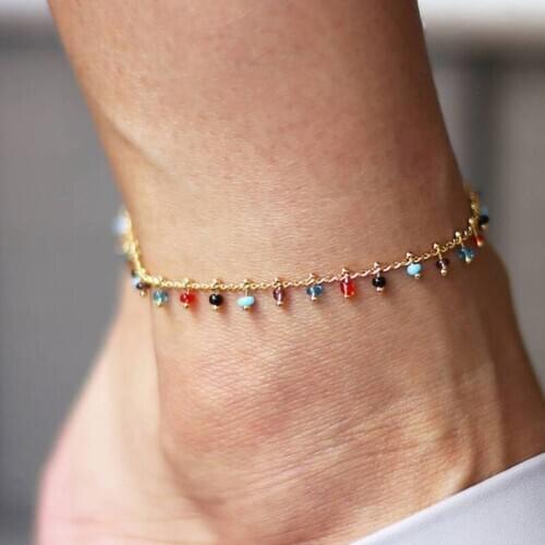 22cm+5cm Fashion Jewelry Colorful Foot Drop Crystal Rhinestone Anklet Ankle Bracelet Gift Barefoot Summer Leg for Woman Girl