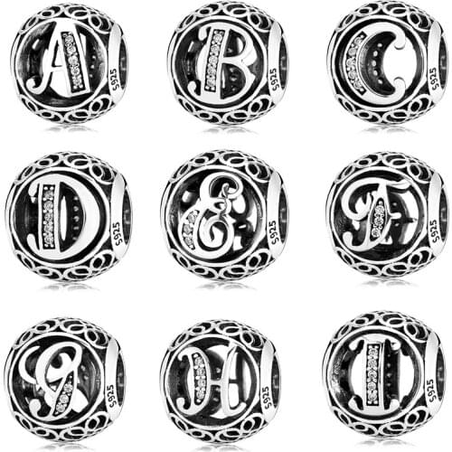 100% Sterling Silver 925 Alphabet Crystal Zircon Letter A to Z Charm Beads Fit Original Pandora Charms Bracelet Jewelry making