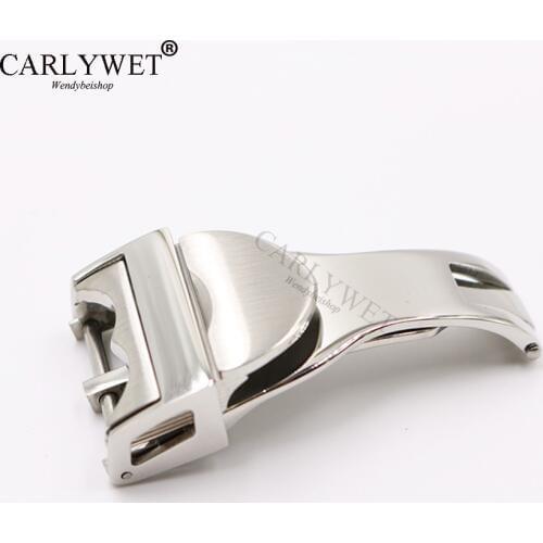 CARLYWET 18mm Silver 316L Stainless Steel Watch Band Buckle Deployment Clasp For Less 2.5mm For Tudor Rubber Leather Strap Belt