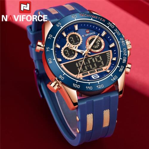 NAVIFORCE Fashion LED Watch Men Top Brand Luxury Blue Rubber Sport Male Clock Digital Quartz Military Man Wristwatch Gift 9188
