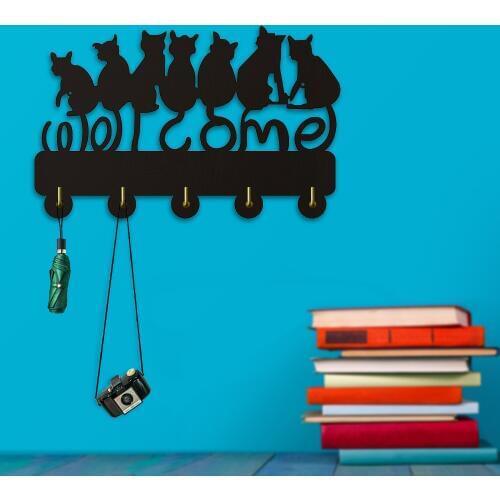 Black Cats Wall Hook Kitty Welcome Toilet Hooks Animals Wall Decor Bathroom Towel Hooks Rails Key Holder Cat Lover Gift