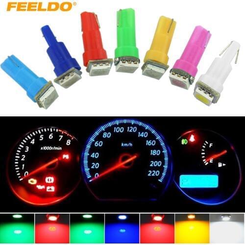 FEELDO 2Pcs DC12V Auto T5 74 2721 5050 1-LED Wedge Base Dashboards Gauge bulbs Car LED Lights 7-Color #FD-1259
