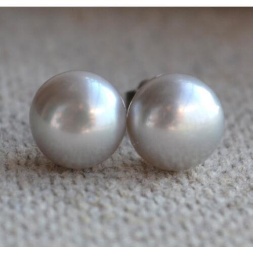 Perfect Real Pearl Jewelry,AAA 7.5-8MM Silvers Gray Freshwater Pearl Earrings,S925 Silvers Stud Jewelry.Wedding Party Gift