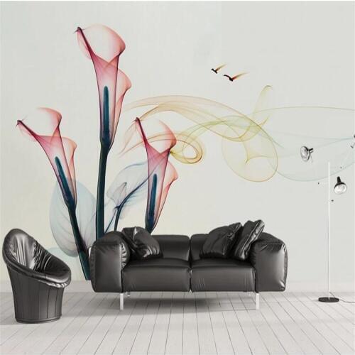 Milofi custom personality wallpaper mural modern minimalist beautiful transparent calla lily dynamic lines TV background wall