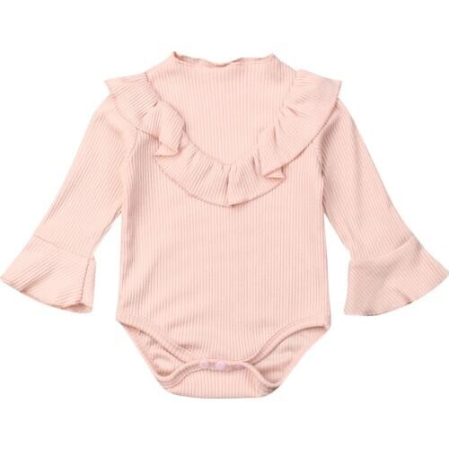 Newborn Baby Girls Jumpsuit Cute Outfits Bodysuits knitting Flare Long Sleeves Bodysuit Clothes